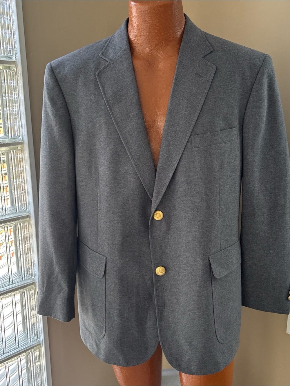 David Taylor Men's Classic Gray Blazer with Gold Crest Buttons